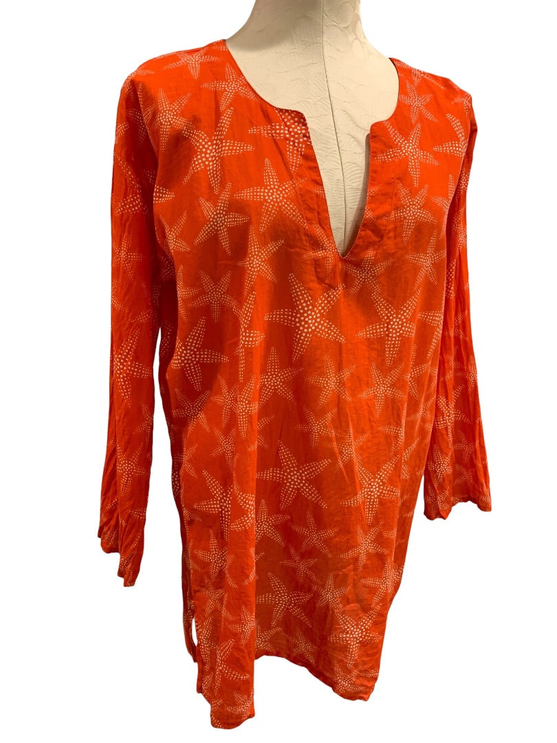 Large/XL Paths of the Spirit Womens Bathing Coverup Orange Starfish Sheer