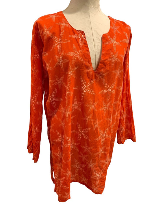 Large/XL Paths of the Spirit Womens Bathing Coverup Orange Starfish Sheer