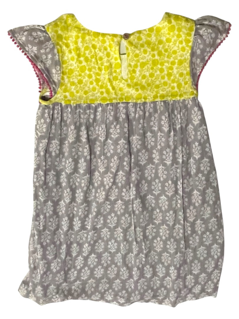 7-8 Years Mini Boden Capsleeve Girls Lined Floral Cotton Dress Gray