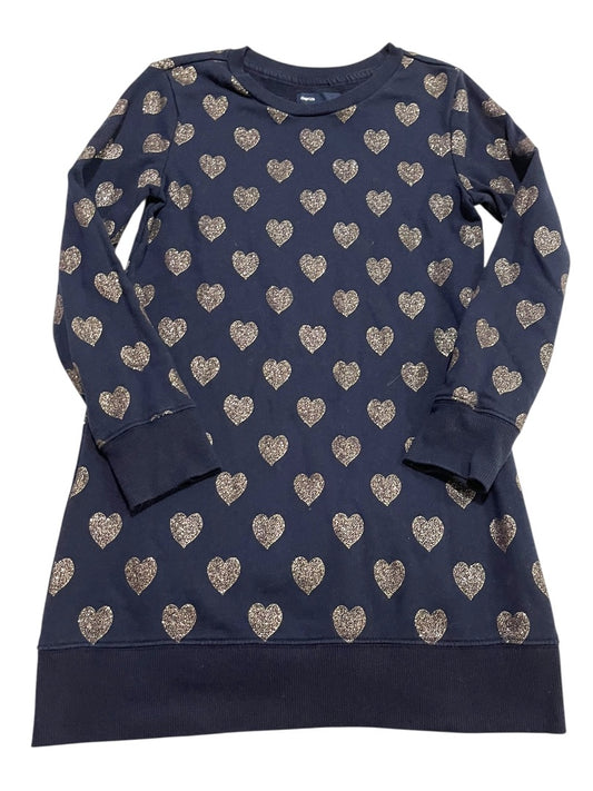 Medium (8) Gap Kids Sparkle Heart Sweatshirt Dress Navy Blue