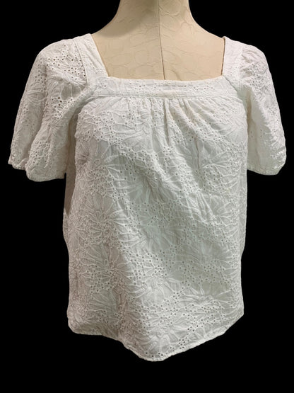 XXSP Loft Petites Womens White Eyelet Lined Pullover Blouse Square Neck