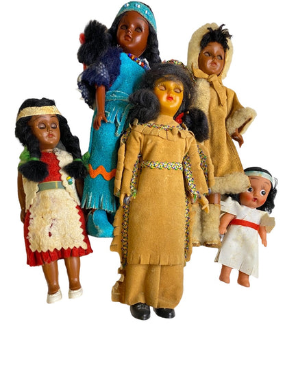 Lot of 5 Native American Vintage Dolls Sleep Wake Eyes Papoose