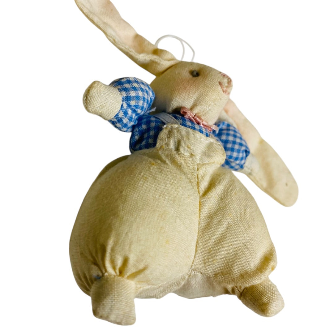 Bunny Rabbit Ornament Fabric Gingham Shirt 3" Rustic