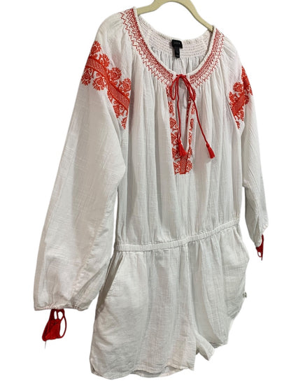 Medium J.Crew Womens Embroidered Beach Romper Cotton Sheer G6587