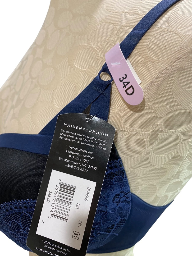 34D Maidenform Navy Blue Black Push Up & In Bra DM9900 Underwire Padded New