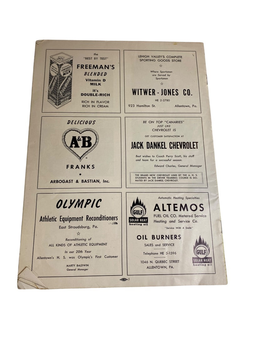 1957 Allentown High School Football Program vs Memorial October 12 PA