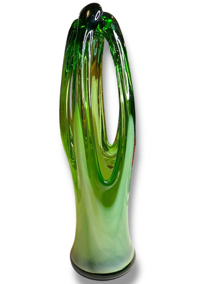 MidCentury Art Glass Sculpture Handblown Green 15" Maexsa Style