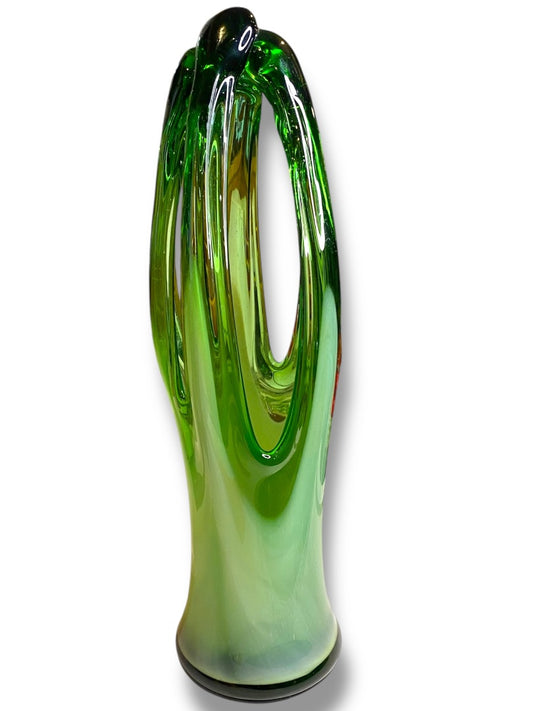 MidCentury Art Glass Sculpture Handblown Green 15" Maexsa Style