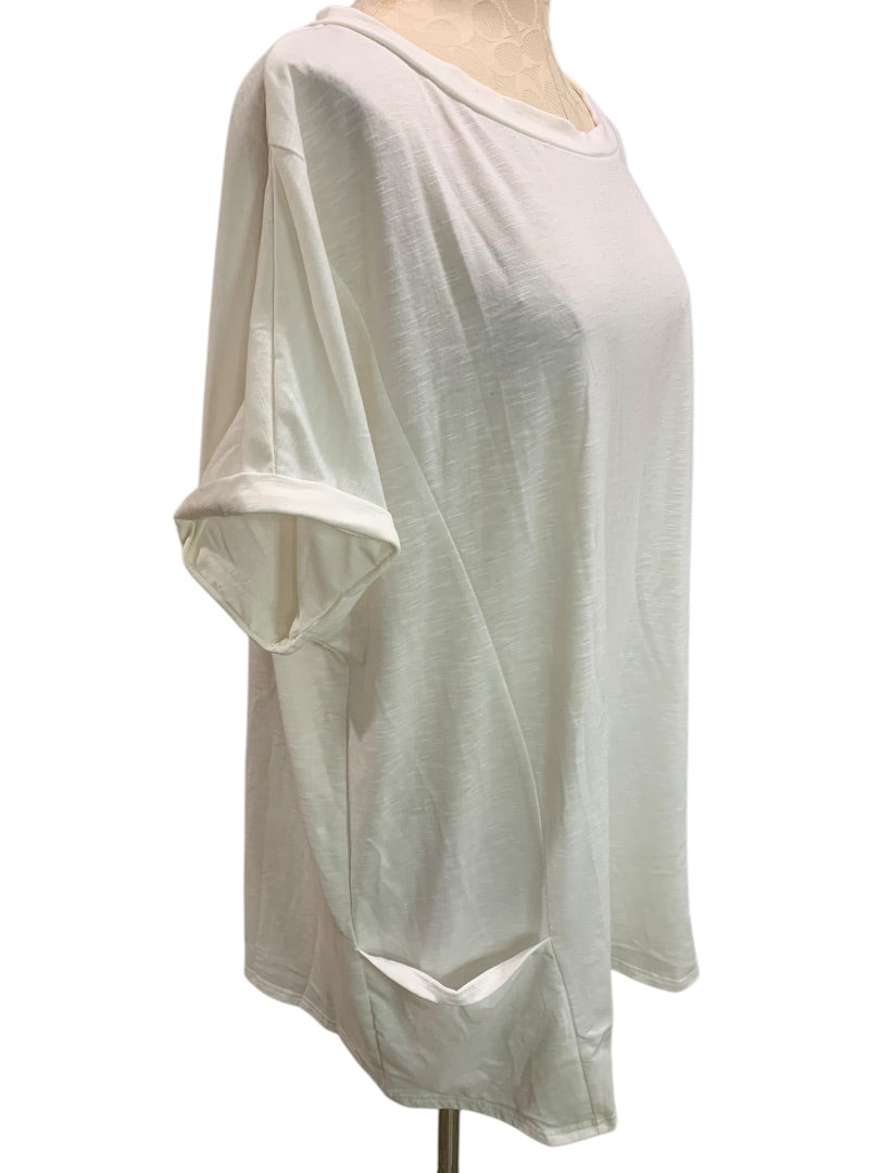 XXL Aimage Womens White Tunic Tshirt Pockets Cuffed Sleeve