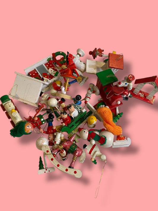 Vintage Scrap Craft Lot of Wooden Christmas Ornaments Broken Pieces