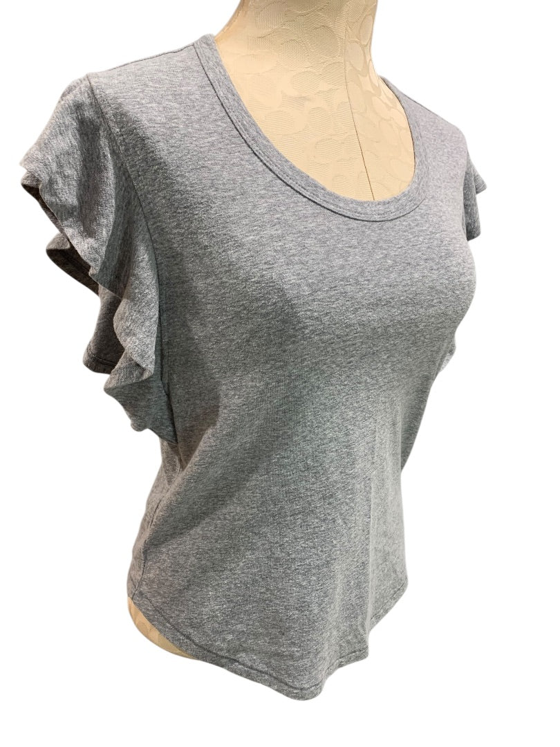 XS Loft Womens Gray Ruffle Sleeve Heathered Tshirt