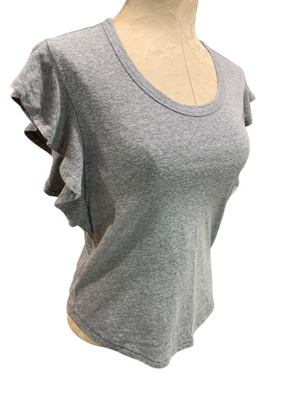 XS Loft Womens Gray Ruffle Sleeve Heathered Tshirt
