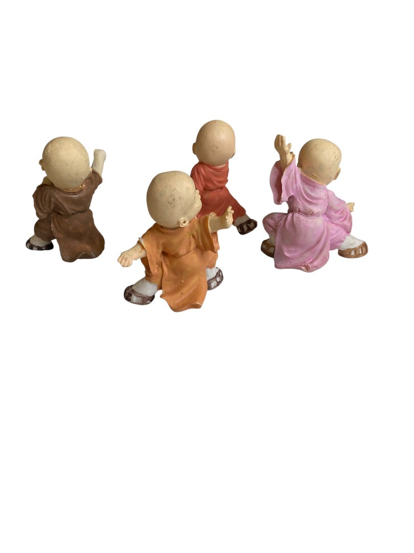 Vintage Set of 4 Baby Monk Resin Figurines Happiness 2.5"