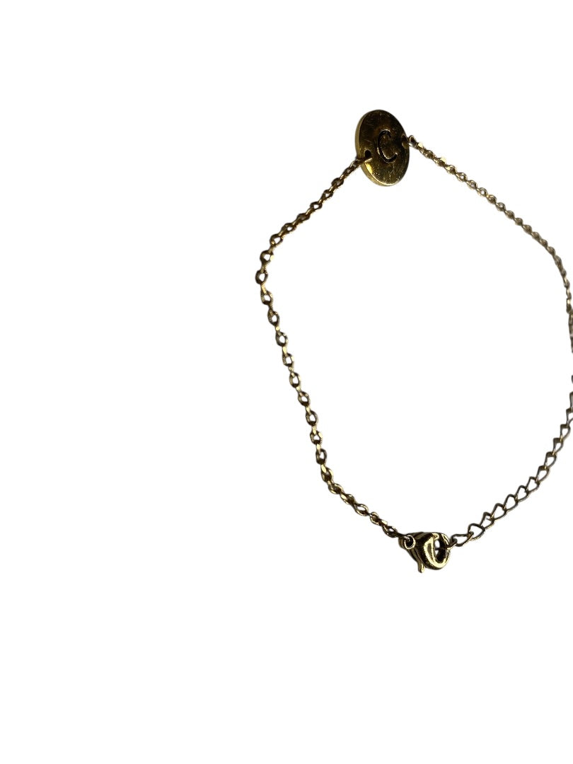 Delicate Goldtone Chain Bracelet "C" Charm Medal 5.5-7.5"