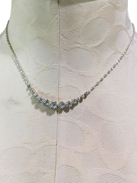 Icing Rhinestone Necklace Silvertone Delicate 16-19" Lobster Clasp