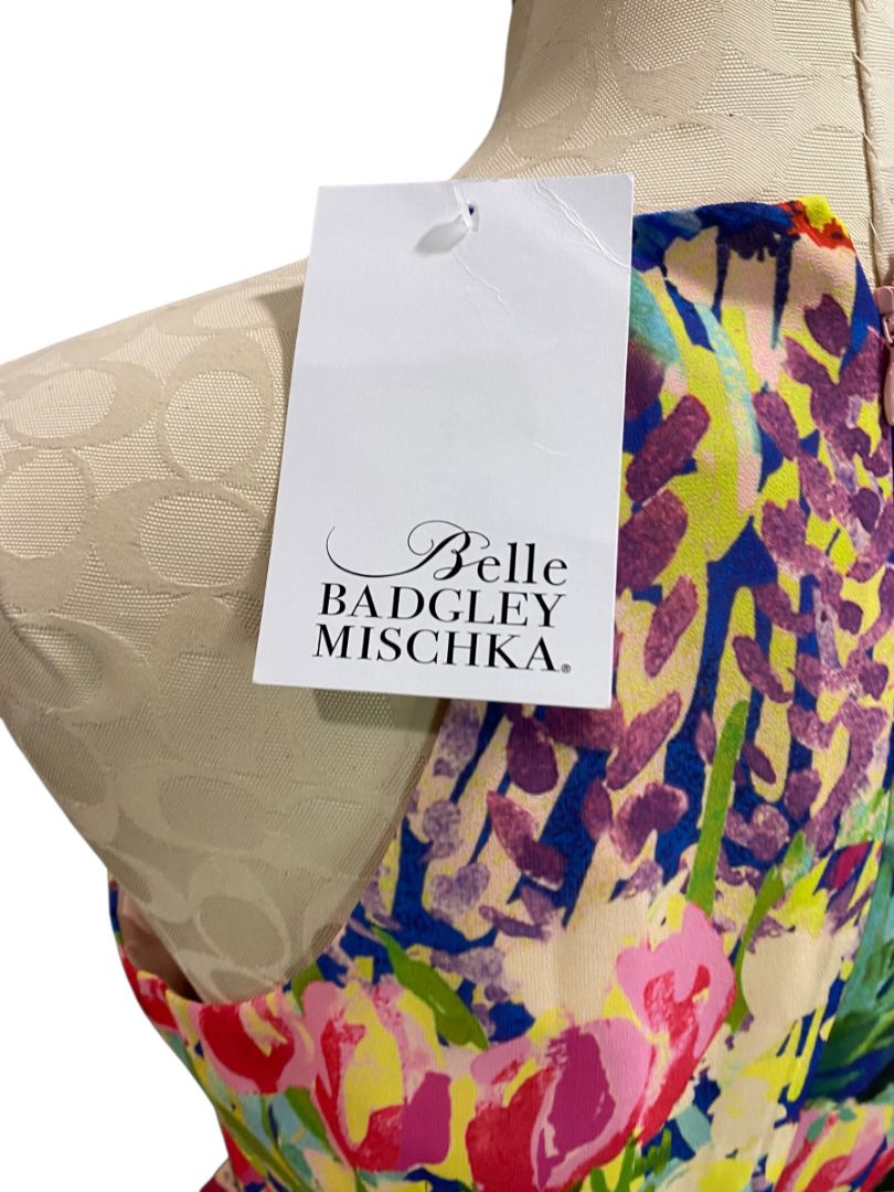 Size 6 Badgley Mischka Belle New Faith Dress Royal Multicolor Floral MSRP $199