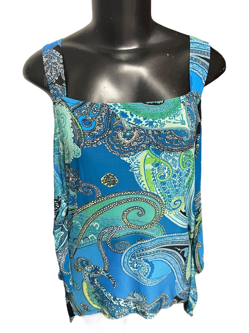 Medium Ariella Floral Cold Shoulder Womens Top Blue Green