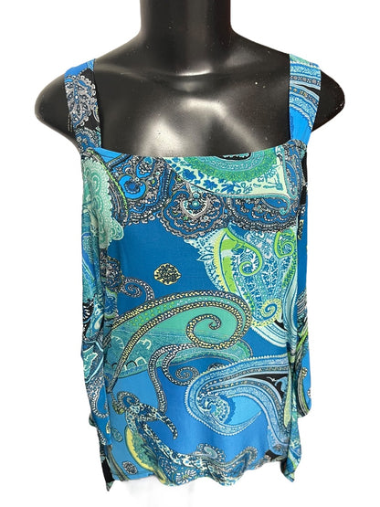 Medium Ariella Floral Cold Shoulder Womens Top Blue Green