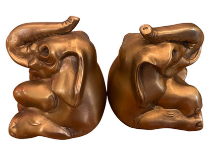 PM Craftsman Trunk Up Elephant Book Ends USA Heavy Goldtone