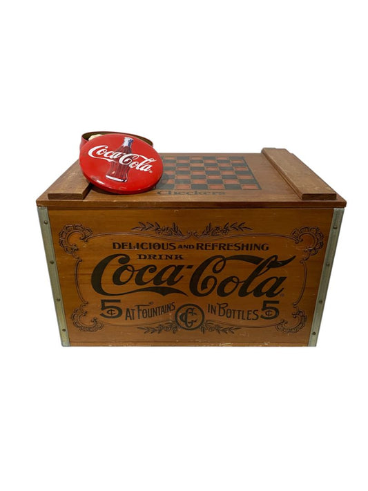 1990s Wooden Coca-Cola Coke Checkers Hinged Crate Box with Checkers