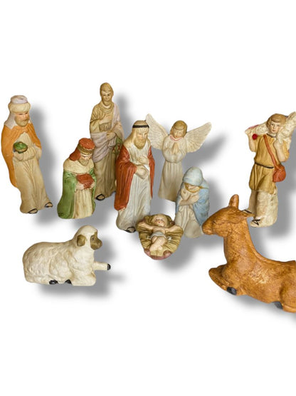 Vintage 10 Piece Ceramic Nativity Set Wise Men Sheep Jesus