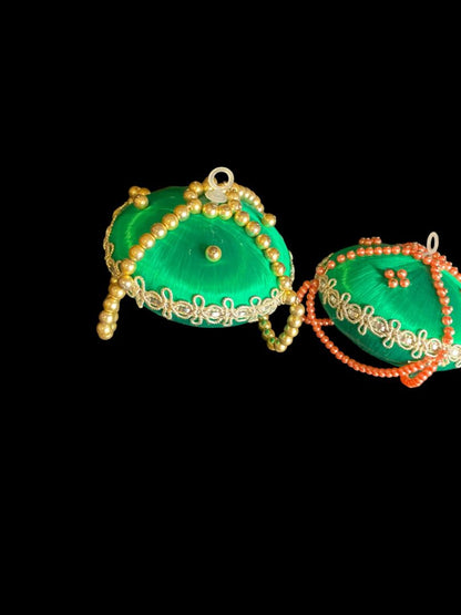 Set of 2 Vintage Christmas Ornament Satin Spun Beaded 3" Diameter