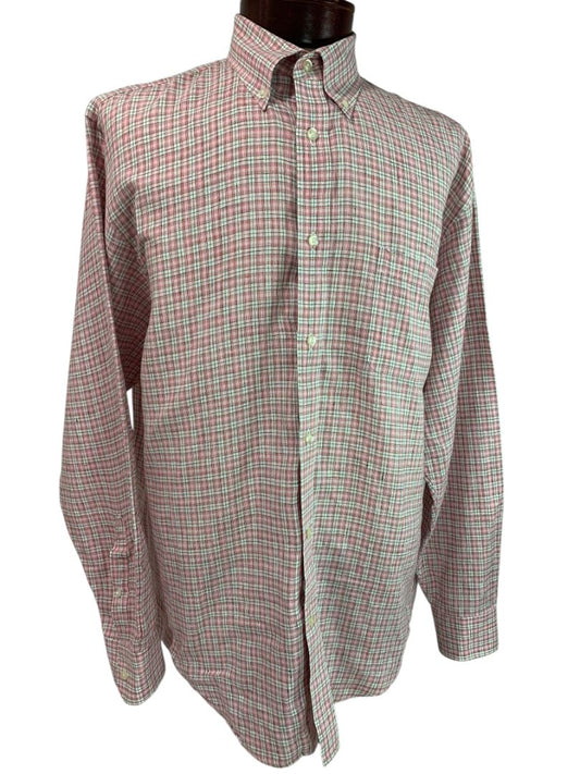 16.5 - 34 Lands End Baird McNutt Mens Irish Linen Button Down Shirt Pink Plaid