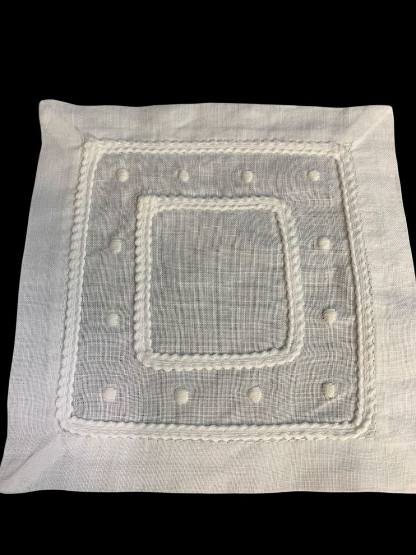 Vintage Cocktail Napkins Set of 6 White Dots Trim 5.5"