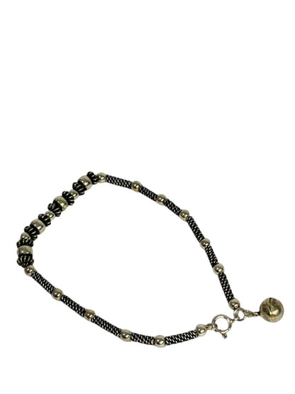 Silvertone Chain Beaded Bracelet 7.75" Spring Clasp