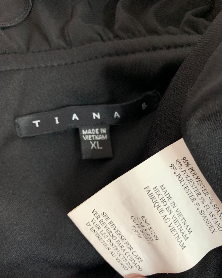 XL Tiana B Black Dress V-Neck Ruffle Sleeveless Polyester Blend