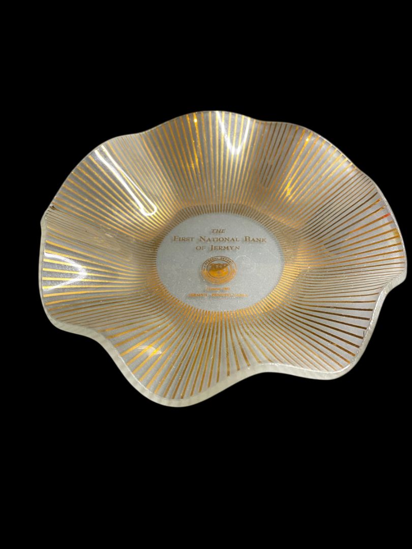 Vintage Glass Ruffle Bowl First National Bank of Jermyn 6.5"