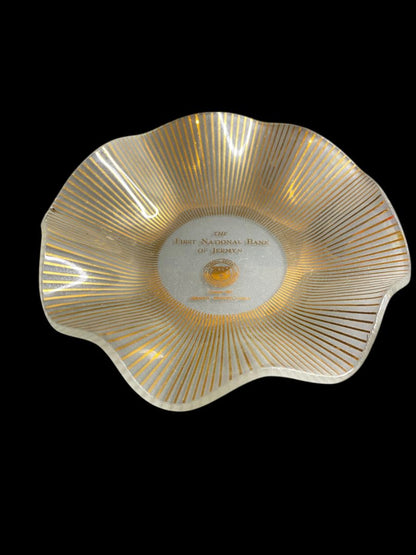 Vintage Glass Ruffle Bowl First National Bank of Jermyn 6.5"
