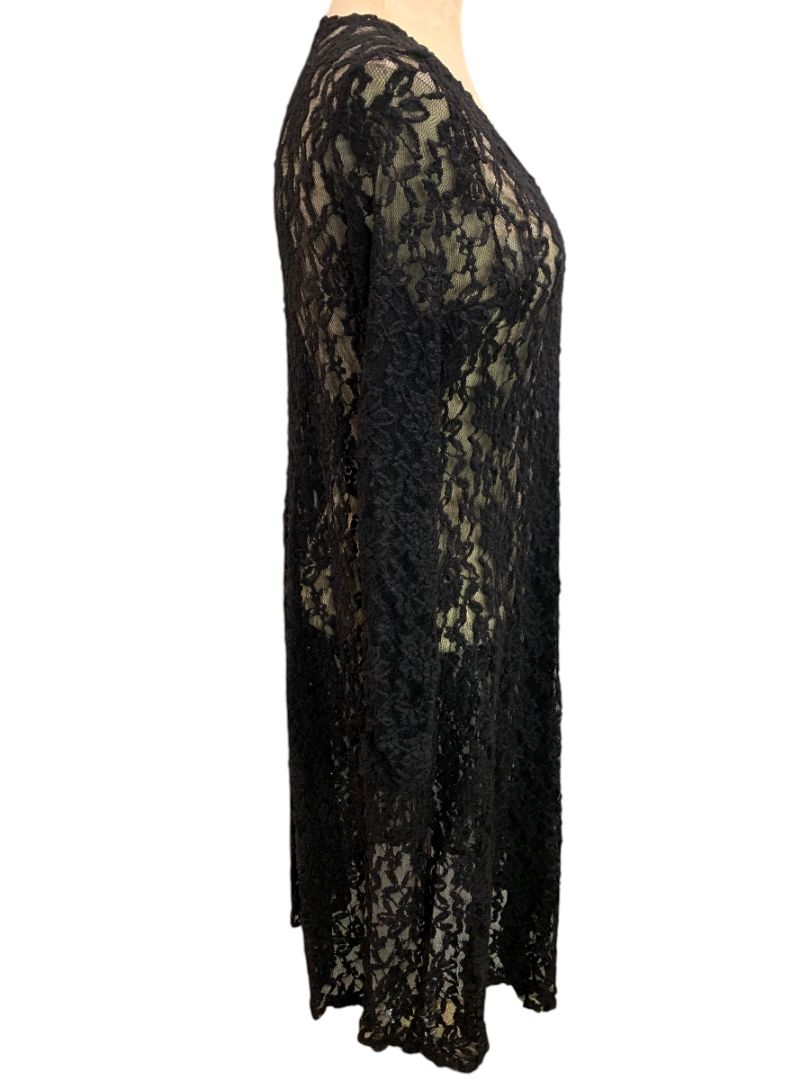 Small LulaRoe Womens Sarah Duster Cardigan Black Stretch Lace