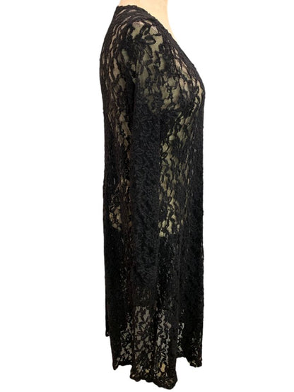 Small LulaRoe Womens Sarah Duster Cardigan Black Stretch Lace