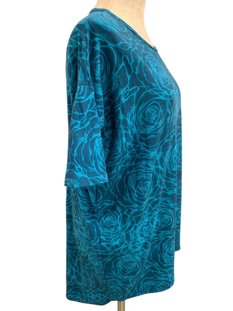 Size XXS LulaRoe Womens Tunic Tshirt Hi Lo Hem Teal Floral