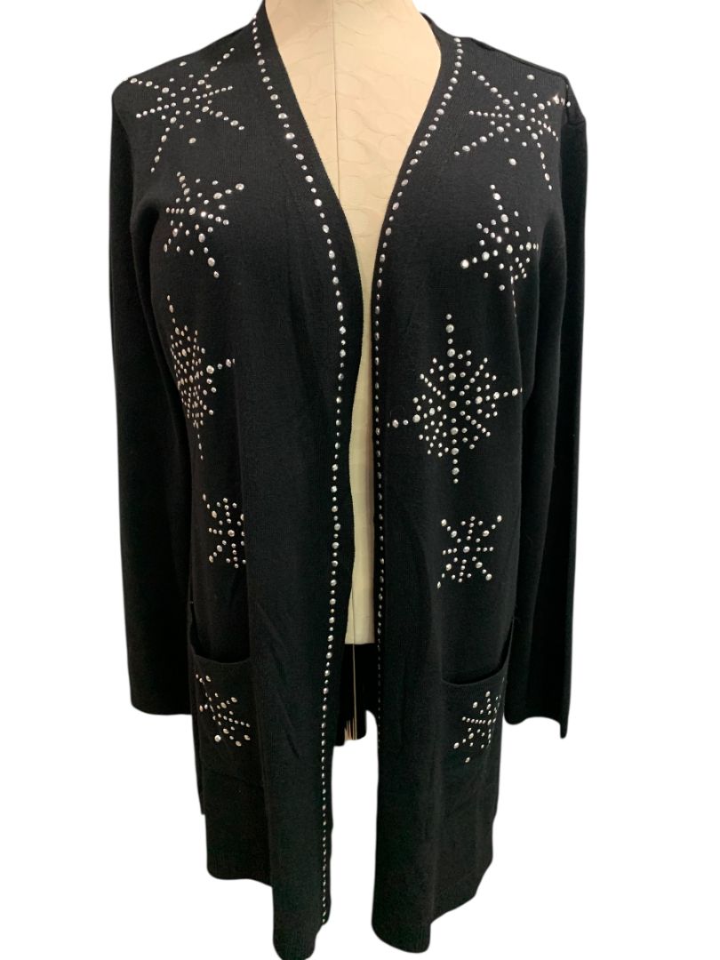 Size XL Seven Manor Womens New Black Embellished Cardigan Sweater Holiday