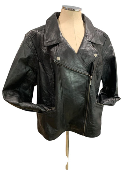 Size 22W Jessica London Womens Black Leather Moto Jacket