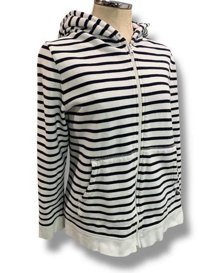Size XL T by Talbots Womens Zip Up Hoodie Sweatshirt Navy Blue White Stripe