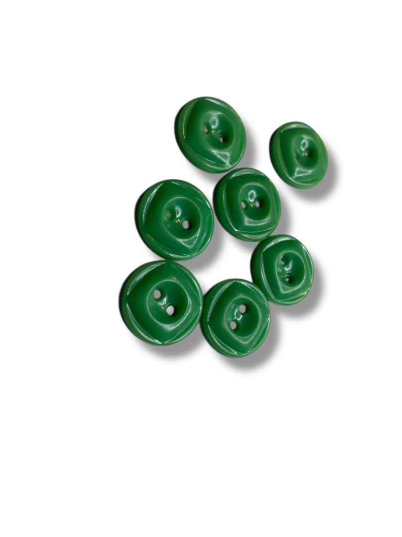 Lot of 7 Green Midcentury Buttons Acrylic Simple .5" (15mm)