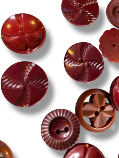 Lot of 36 Midcentury Buttons Assorted Burgundy Brown Styles Craft Sew