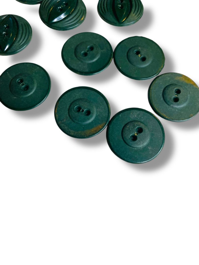 Lot of 11 Midcentury Buttons Assorted Dark Green Plastic Styles Craft Sew 1"
