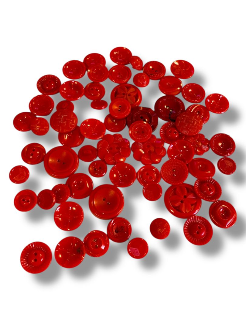 Lot of 74 Midcentury Red Plastic Buttons Assorted Shapes Sizes Craft Sew