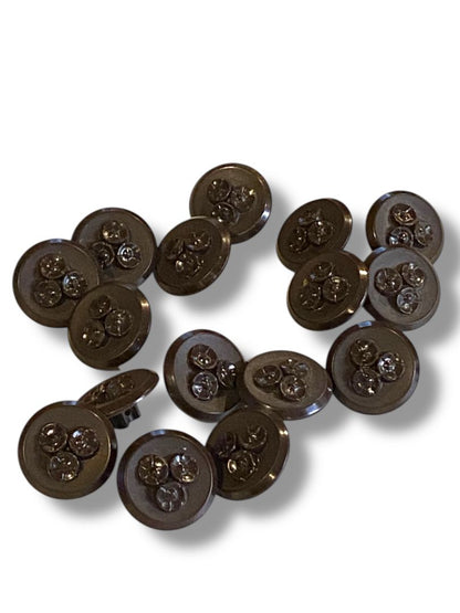 Set of 16 Midcentury Black Plastic Buttons  Floral Craft Sew .8" Diameter