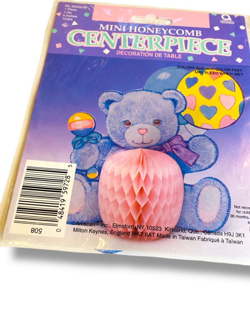 Vintage Baby Shower Honeycomb Centerpieces (2)  5" Teddy Bear New