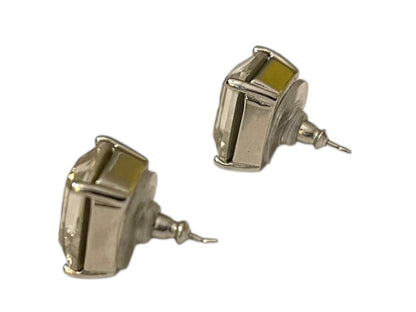 Emerald Cut Stud Post Pierced Earrings Clear .5" (14mm) Silvertone Setting