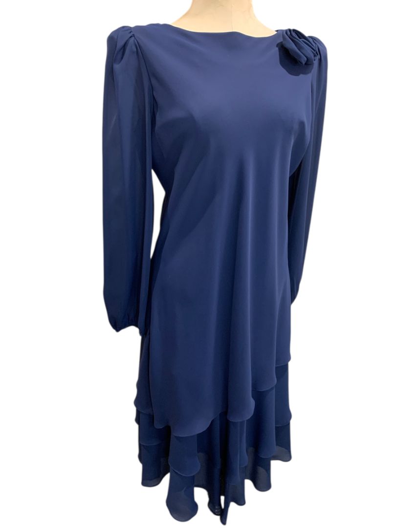 Medium After Dark Vintage Navy Blue Dress Shoulder Pads Rosette
