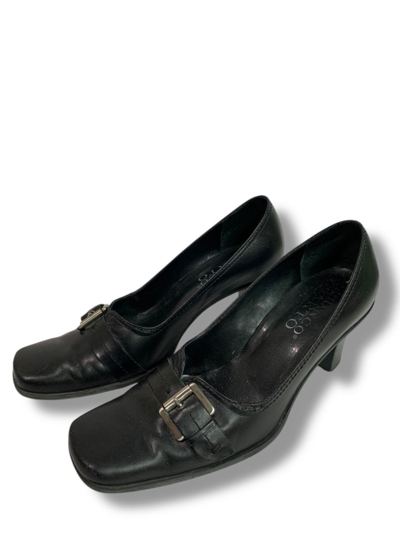 Size 7.5 Franco Sarto Womens Leather Silvertone Buckle 2.5" Block Heel