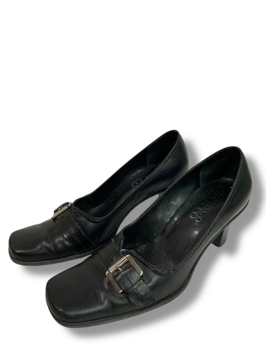 Size 7.5 Franco Sarto Womens Leather Silvertone Buckle 2.5" Block Heel