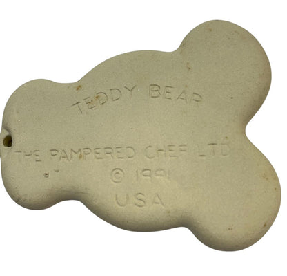 1991 Pampered Chef Stoneware Cookie Mold Teddy Bear Heart 6" x 5"