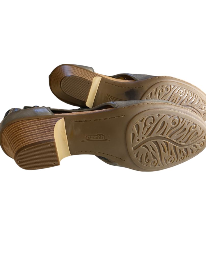 Size 9.5B Earth Vicki Moroccan Blue Leather Peep Toe 2" Heeled Sandals Womens